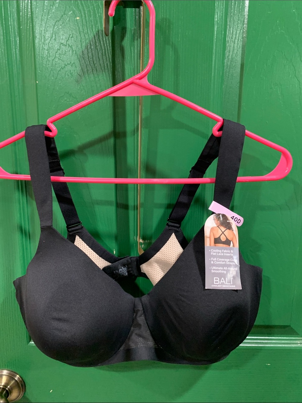 Bali Black Full Coverage Cooling Comfort Bra with Supportive Straps